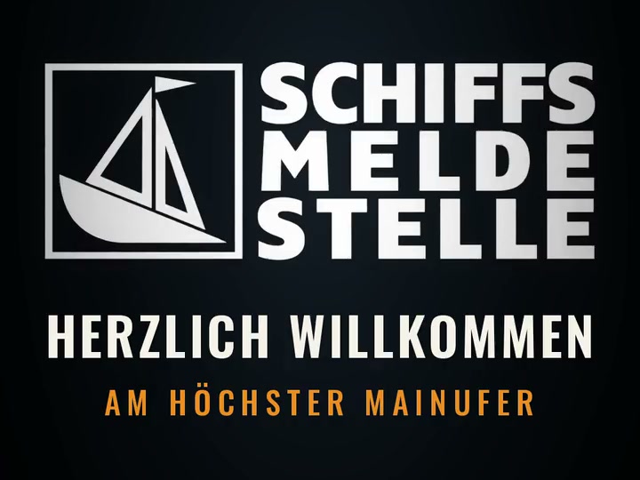 Logo der Alten Schiffsmeldestelle, darunter: Herzlich willkommen am Höchster Mainufer